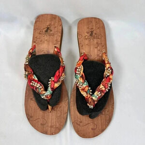 Corkys Risqué Size 11 Sandal Fabric Rhinestone Flip Flop Cushion Comfort